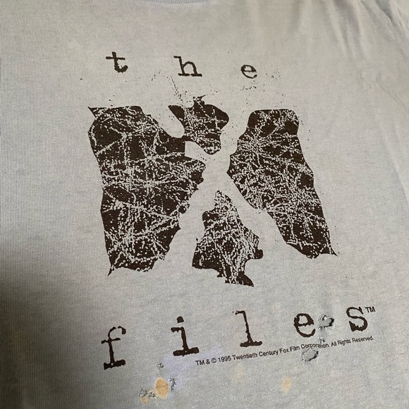Vintage 1995's The X Files Movie Series Promo Shirt Blue Mulder Scully Distress - Picture 2 of 7